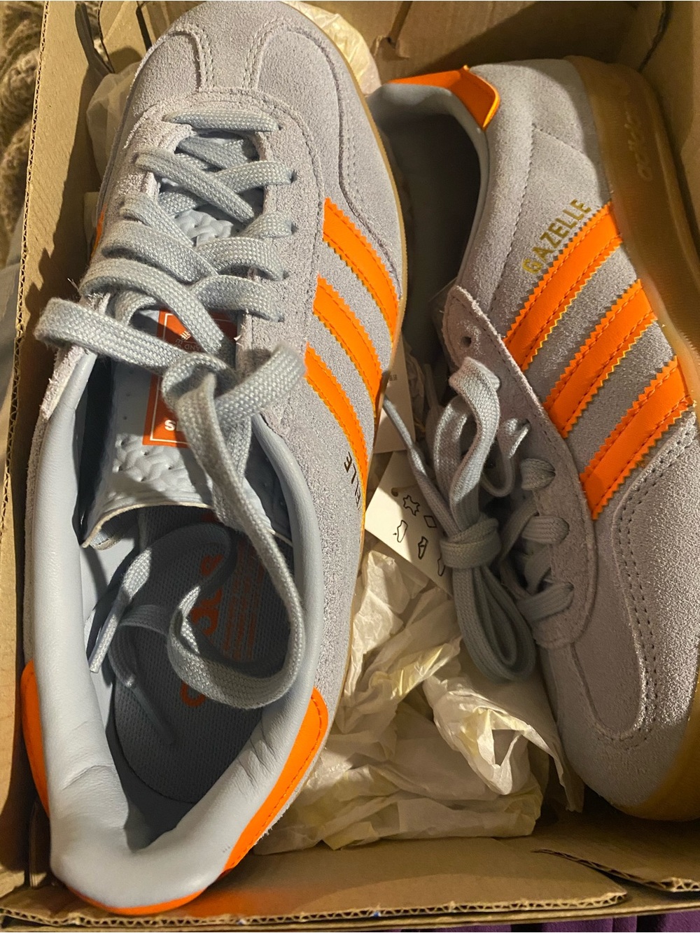 adidas Gazelle Men’s Sneakers — Light Gray with Orange Stripes